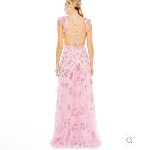 NWT MAC DUGGAL EMBROIDERED EMBELLISHED LACE UP LONG FLORAL LONG GOWN 14 93692 - Picture 2 of 5